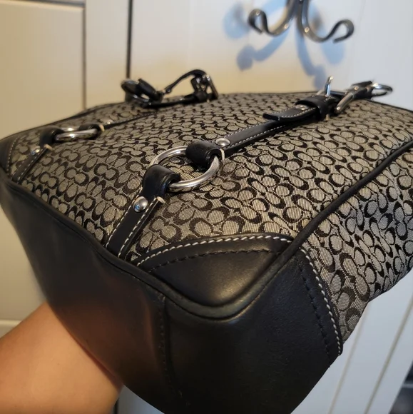 Coach Signature Gray Black Jacquard Leather Satchel F11526 - Picture 8 of 15